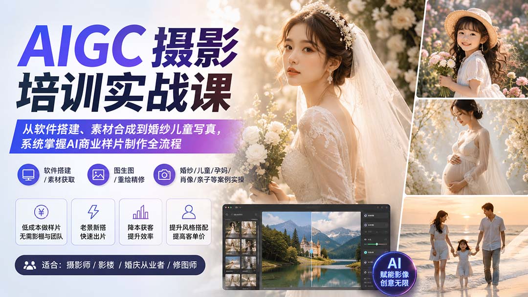 AIGC摄影培训实战课：从软件搭建、素材合成到婚纱儿童写真，系统掌握AI商业样片制作全流程-weichuangqy