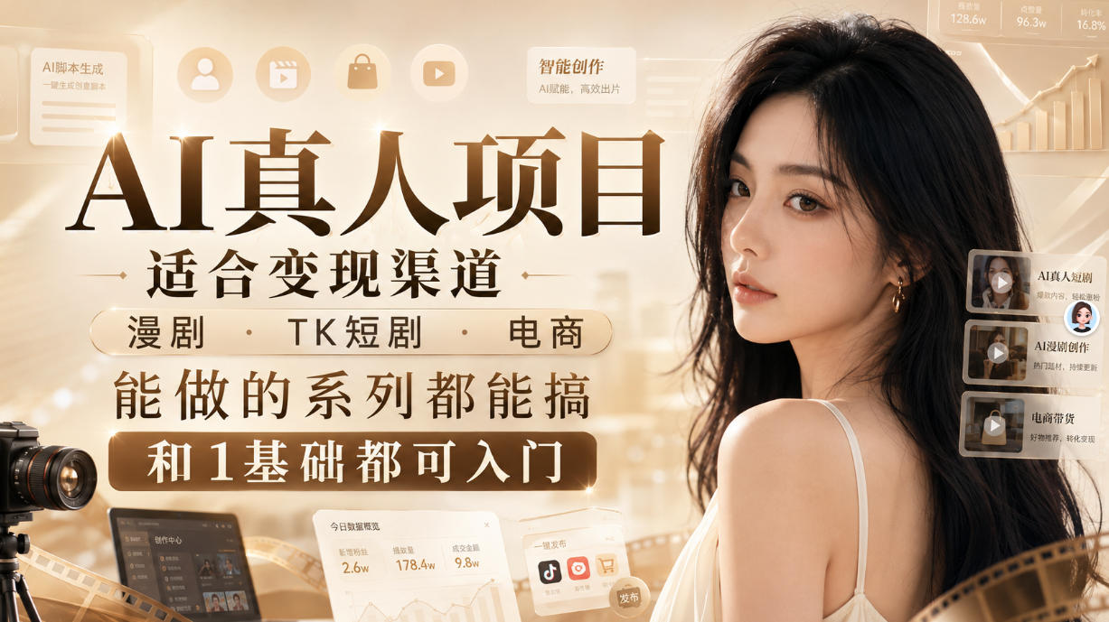 AI真人项目，适合变现渠道，漫剧，TK短剧，电商，能做的系列都能搞，0和1基础都可入门-weichuangqy