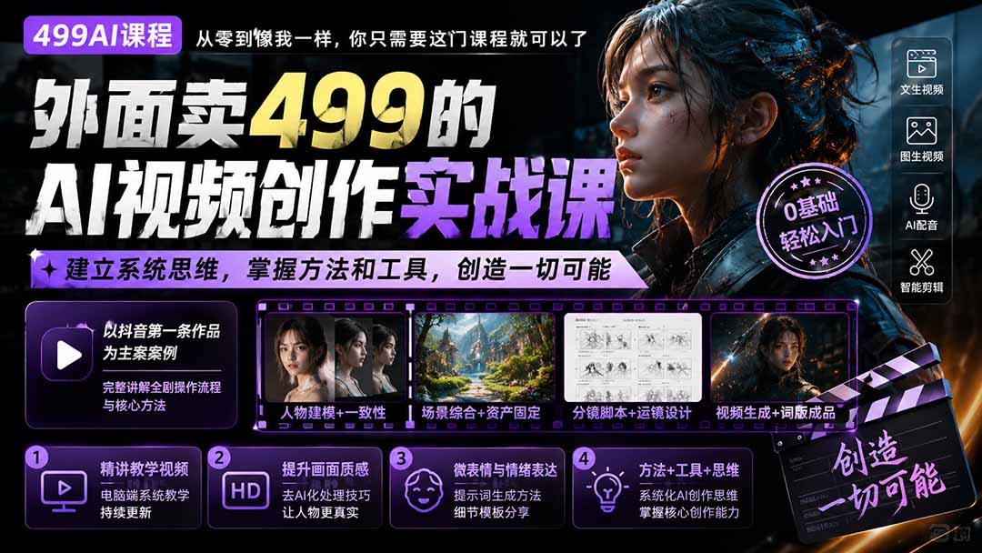 外面卖499的AI视频创作实战课：建立系统思维，掌握方法和工具，创造一切可能。-weichuangqy