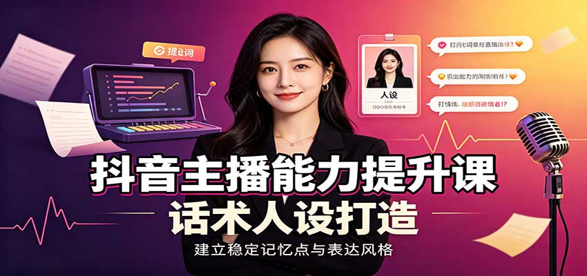 抖音主播能力提升课：账号底层逻辑，直播间搭建调试，话术人设打造全套教学-weichuangqy