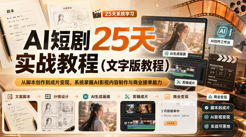 AI短剧25天实战教程(文字版教程)，从脚本创作到成片变现，系统掌握AI影视内容制作与商业接单能力-weichuangqy