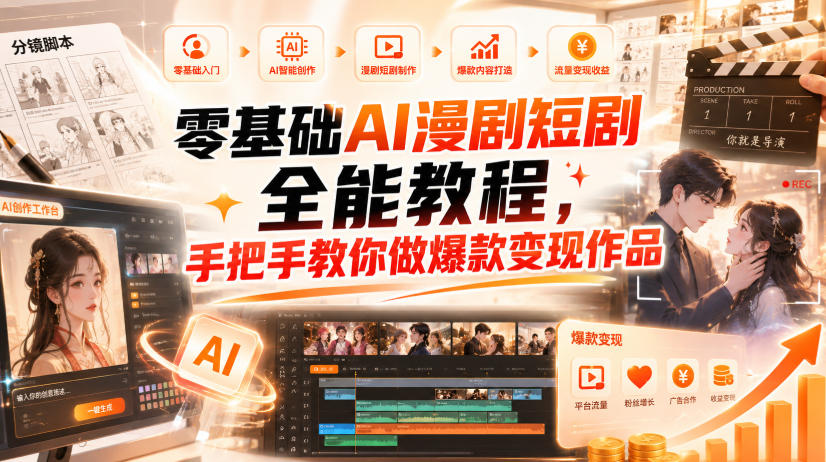 零基础AI漫剧短剧全能教程，从AI智能体搭建、文案脚本分镜、多平台AI生视频、剪映精修，覆盖全题材创作，手把手教你做爆款变现作品-weichuangqy