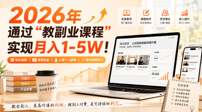 2026年通过“教副业课程”实现月入1-5W！毫无保留的全部教给你，长期稳定【揭秘】-weichuangqy
