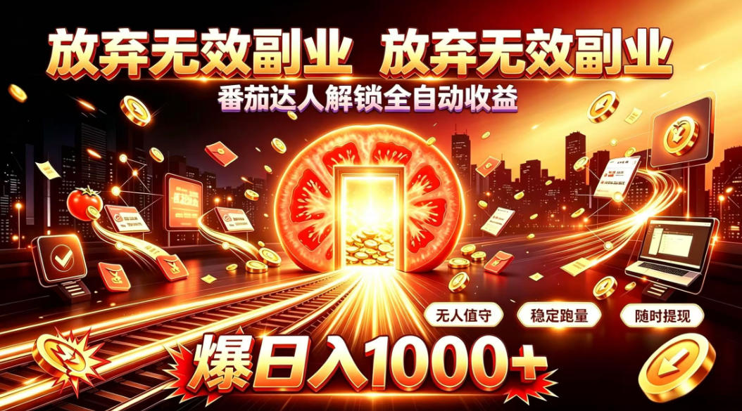 放弃无效副业，番茄达人解锁全自动收益，日入1k+，门槛最低的线上轻资产项目【揭秘】-weichuangqy