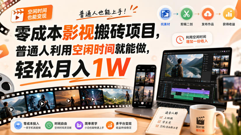 零门槛影视搬砖项目，月入万元，玩法稳定普通人可落地的长期副业！-weichuangqy