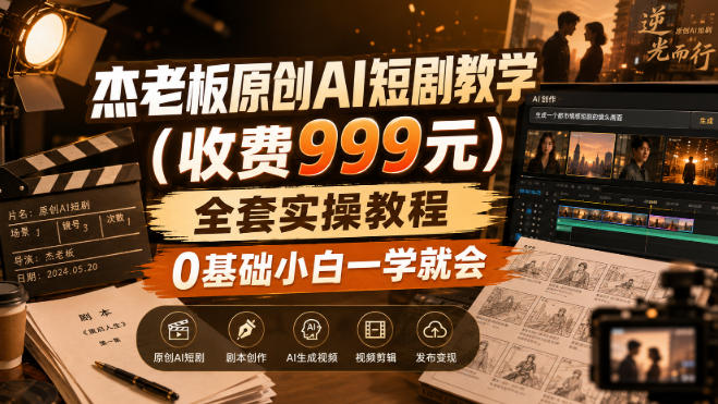 杰老板原创AI短剧教学(收费999元)，全套实操教程，0基础小白一学就会，非搬运技术-weichuangqy