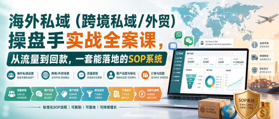 海外私域(跨境私域/外贸)操盘手实战全案课，从流量到回款，一套能落地的SOP系统-weichuangqy