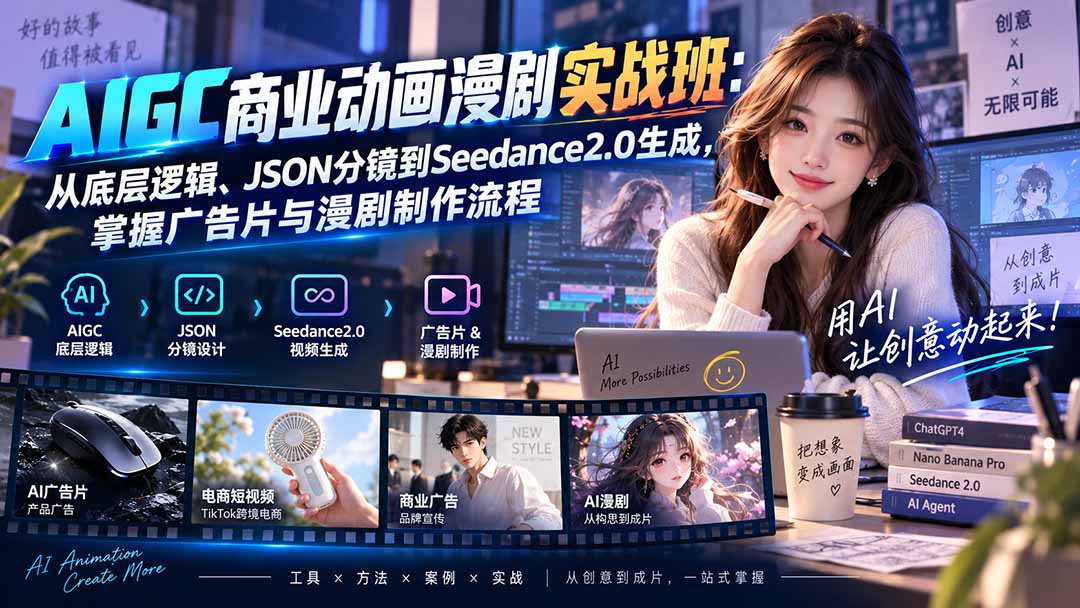 AIGC商业动画漫剧实战班-更新：从底层逻辑、JSON分镜到Seedance2.0生成，掌握广告片与漫剧制作流程-weichuangqy