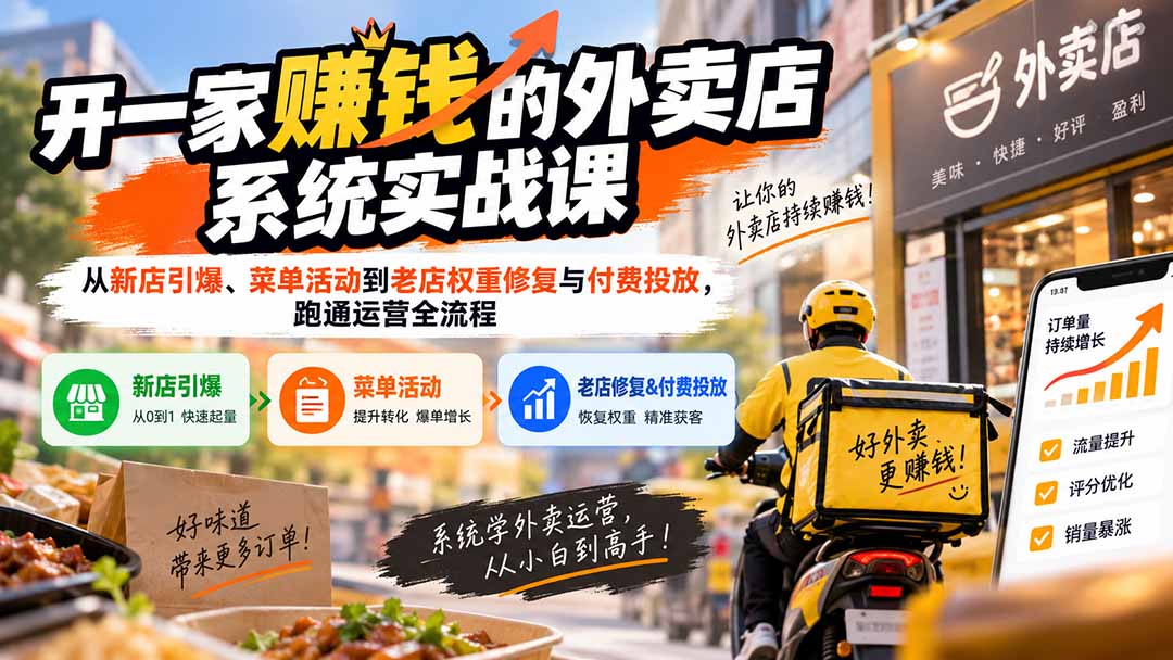 开一家赚钱的外卖店系统实战课：从新店引爆、菜单活动到老店权重修复与付费投放，跑通运营全流程-weichuangqy