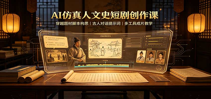 AI仿真人文史短剧创作课：穿越题材脚本构思，古人对话提示词，多工具成片教学-weichuangqy