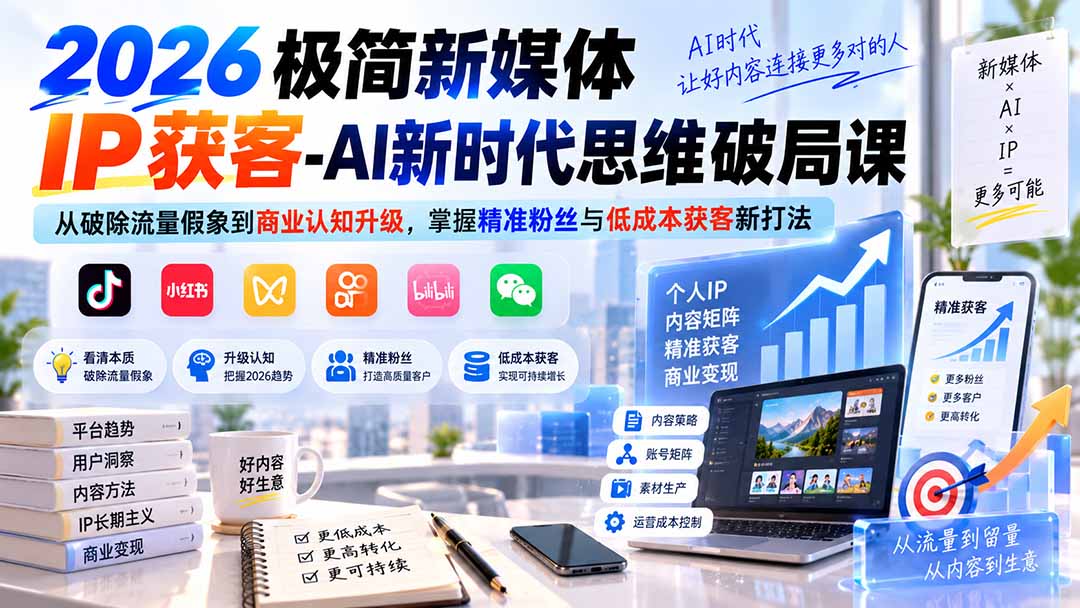 2026极简新媒体IP获客-AI新时代思维破局课：从破除流量假象到商业认知升级，掌握精准粉丝与低成本获客新打法-weichuangqy