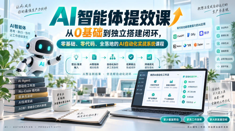AI智能体提效课，从0基础到独立搭建闭环，零基础、零代码、全落地的AI自动化实战系统课程-weichuangqy
