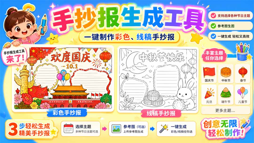 手抄报批量生成工具来了，完全免费，告别豆包生图，这个高清无水印-weichuangqy