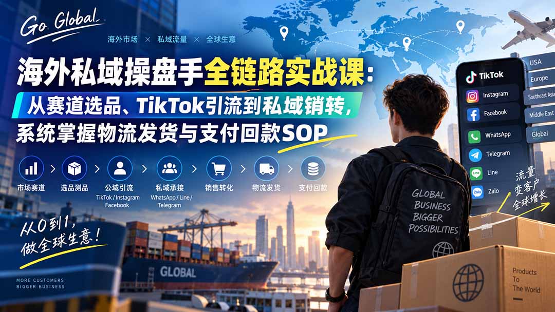 海外私域操盘手全链路实战课：从赛道选品、TikTok引流到私域销转，系统掌握物流发货与支付回款SOP-weichuangqy