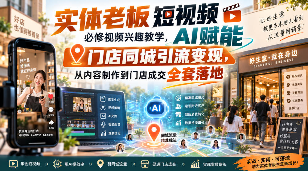实体老板短视频必修视频兴趣教学，AI赋能门店同城引流变现，AI+短视频+直播打爆实体客流量-weichuangqy