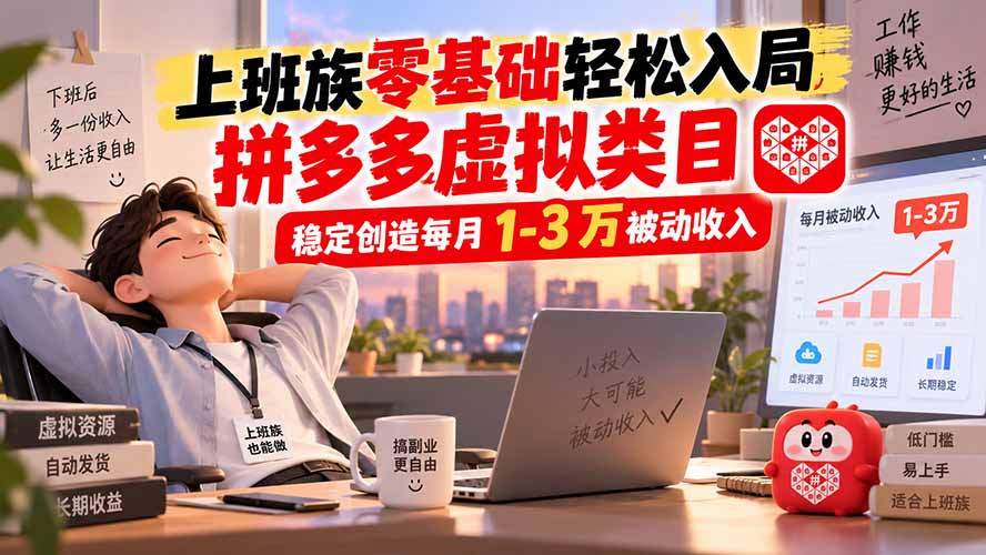 上班族零基础轻松入局，拼多多虚拟类目，稳定创造每月 1-3 万被动收入-weichuangqy