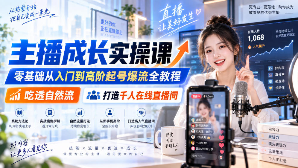主播成长实操课｜零基础从入门到高阶起号爆流全教程，吃透自然流，打造千人在线直播间-weichuangqy