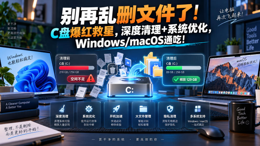 别再乱删文件了！C盘爆红救星，深度清理+系统优化，Windows/macOS通吃！-weichuangqy
