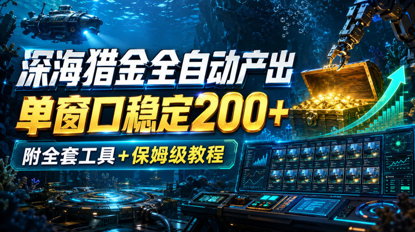 深海猎金全自动产出,单窗口稳定200+,附全套工具+保姆级教程【揭秘】-weichuangqy