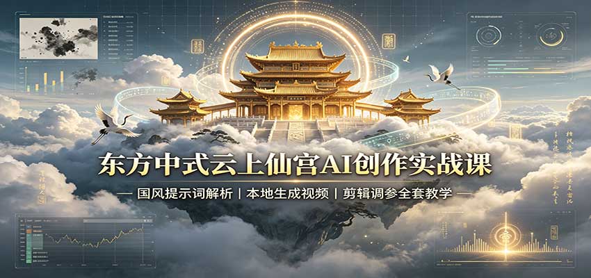 东方中式云上仙宫AI创作实战课:国风提示词解析,本地生成视频,剪辑调参全套教学-weichuangqy