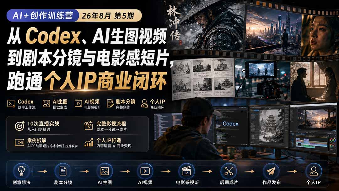 AI+创作训练营26年第5期-更新：从Codex、AI生图视频到剧本分镜与电影感短片，跑通个人IP商业闭环-weichuangqy