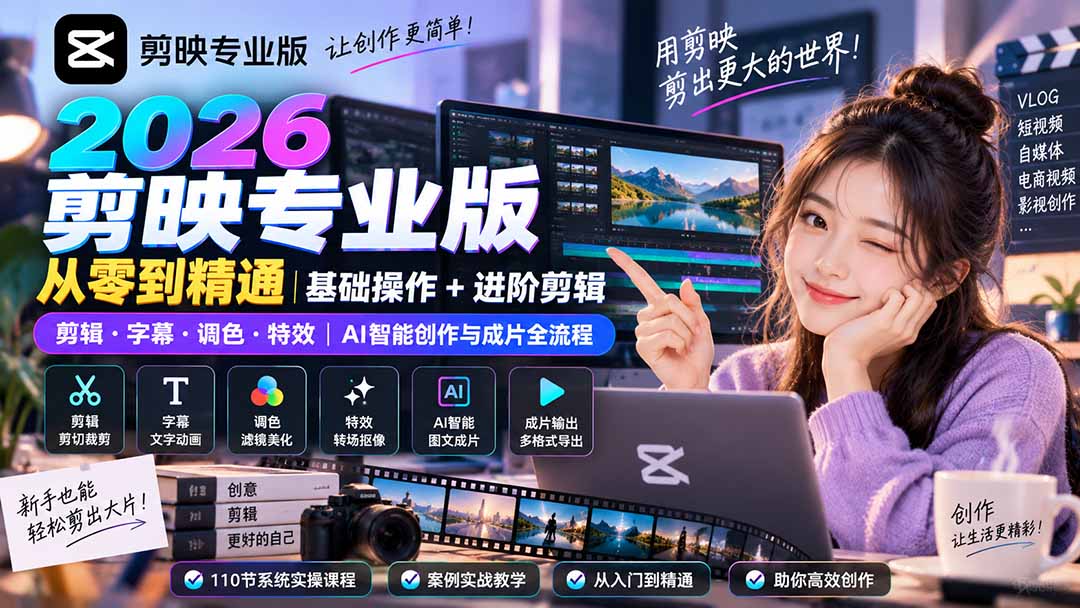2026剪映专业版从零到精通｜基础操作+进阶剪辑｜剪辑·字幕·调色·特效｜AI智能创作与成片全流程-weichuangqy