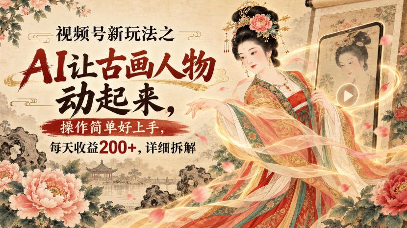 视频号新玩法之AI让古画人物动起来，操作简单好上手，每天收益200+，详细拆解-weichuangqy