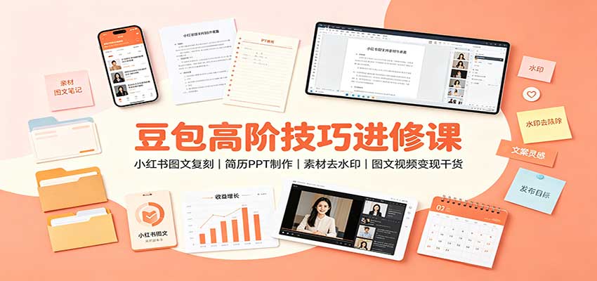 豆包高阶技巧进修课：小红书图文复刻，简历PPT制作，素材去水印，图文视频变现干货-weichuangqy