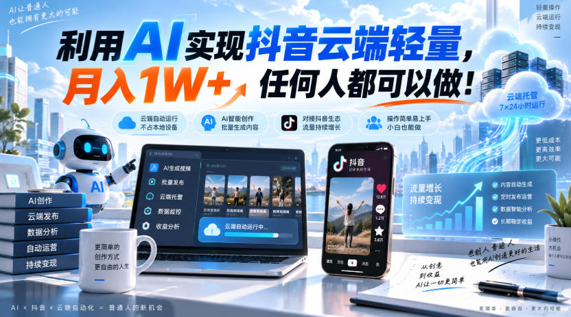 利用AI实现抖音云端轻量，月入1W+，任何人都可以做！【揭秘】-weichuangqy