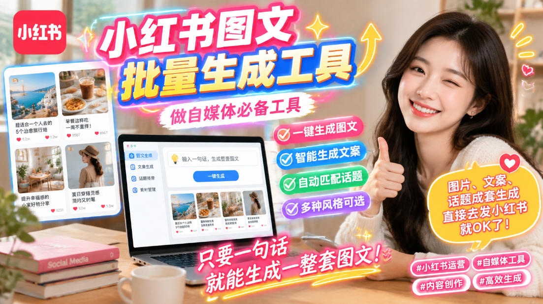 小红书图文批量生成工具，话题、文案、配图一键生成，直接发布，做自媒体必备工具-weichuangqy