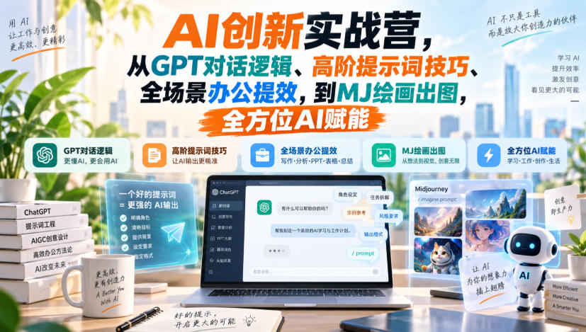 AI创新实战营，从GPT对话逻辑、高阶提示词技巧、全场景办公提效，到MJ绘画出图，全方位AI赋能-weichuangqy