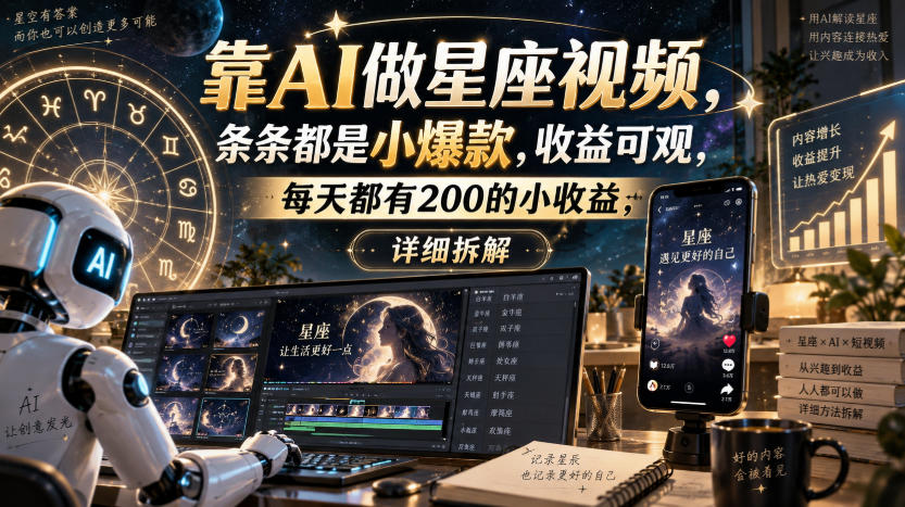 靠AI做星座视频，条条都是小爆款，收益可观，每天都有200的小收益，详细拆解-weichuangqy