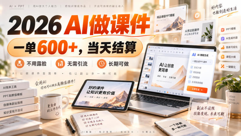 2026 AI做课件，一单600+，当天结算，不用露脸，无需引流，长期可做【揭秘】-weichuangqy