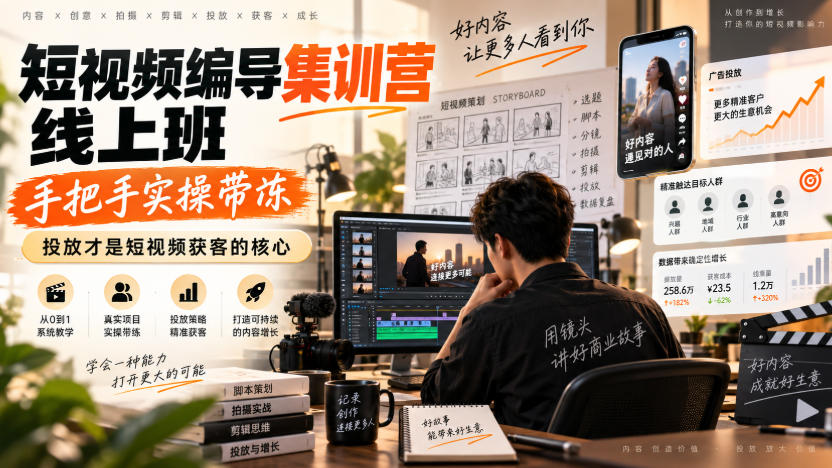 短视频编导集训营线上班，手把手实操带冻，投放才是短视频获客的核心-weichuangqy