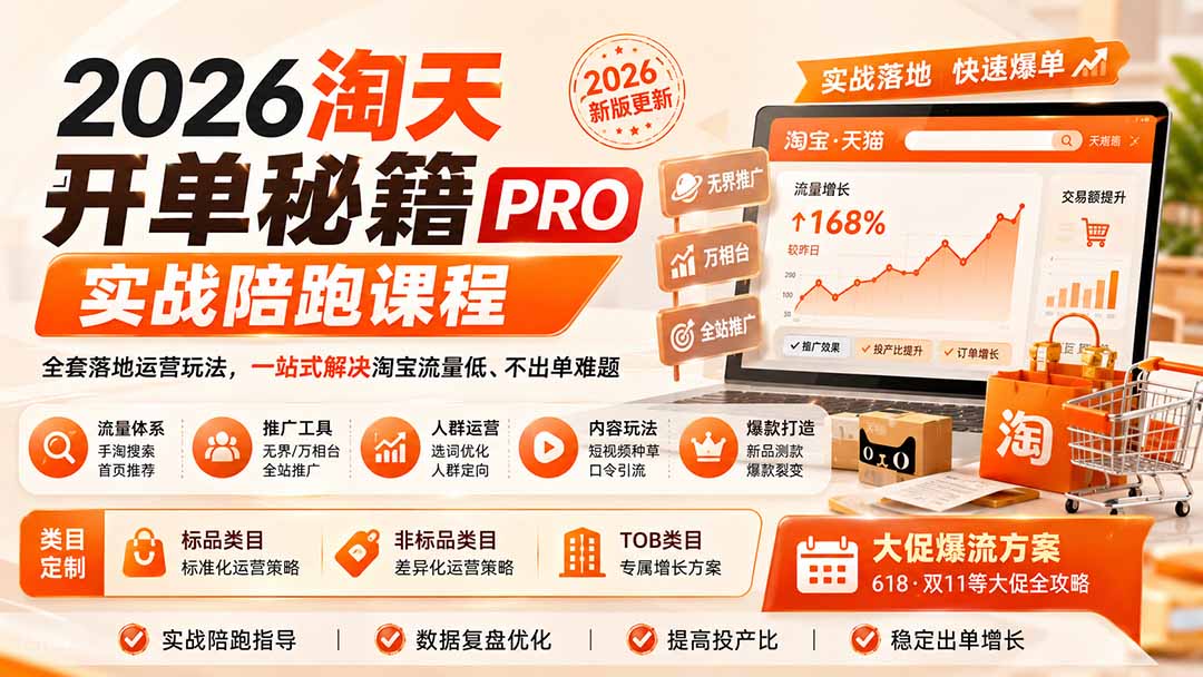 2026淘天开单秘籍PRO实战陪跑课程：全套落地运营玩法，一站式解决淘宝流量低、不出单难题(更新260906-weichuangqy