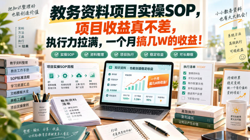教务资料项目实操SOP，项目收益真不差，执行力拉满，一个月搞几W的收益-weichuangqy