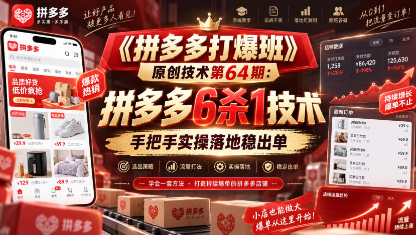《拼多多打爆班》原创技术第64期：拼多多6杀1技术，手把手实操落地稳出单-weichuangqy