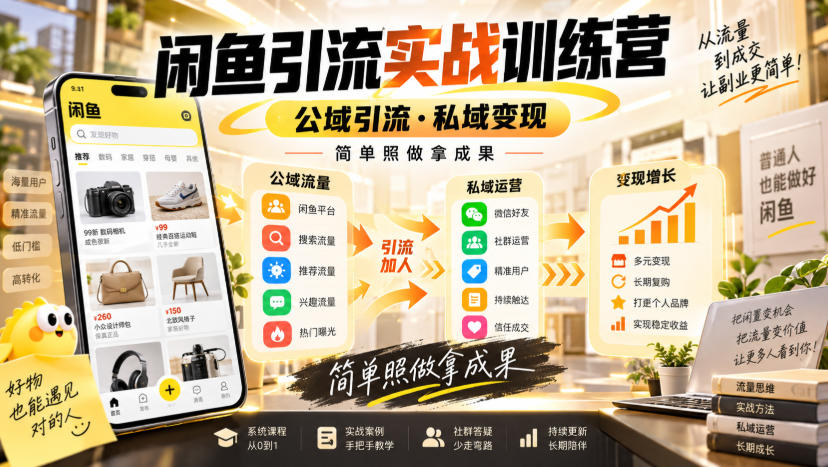 闲鱼引流实战训练营，公域引流·私域变现，简单照做拿成果-weichuangqy