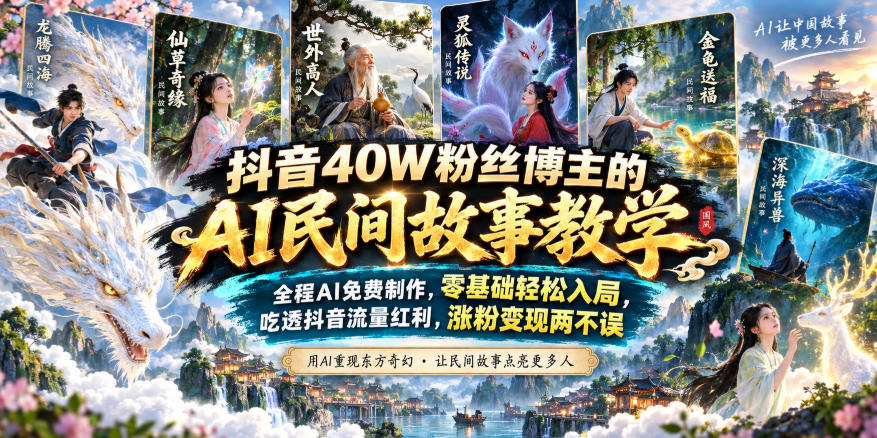 抖音40W粉丝博主的AI民间故事教学，全程AI免费制作，零基础轻松入局，吃透抖音流量红利，涨粉变现两不误-weichuangqy