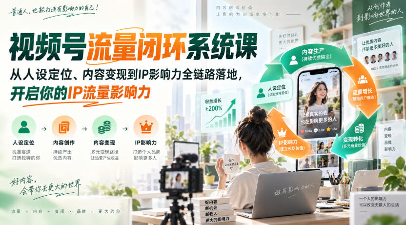 视频号流量闭环系统课，从人设定位、内容变现到IP影响力全链路落地，开启你的IP流量影响力-weichuangqy