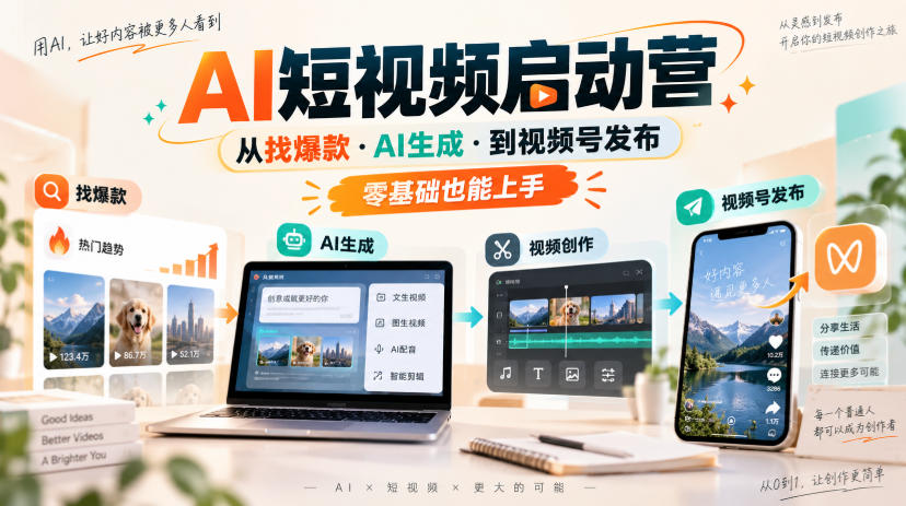 AI短视频启动营，从找爆款·AI生成·到视频号发布，零基础也能上手-weichuangqy