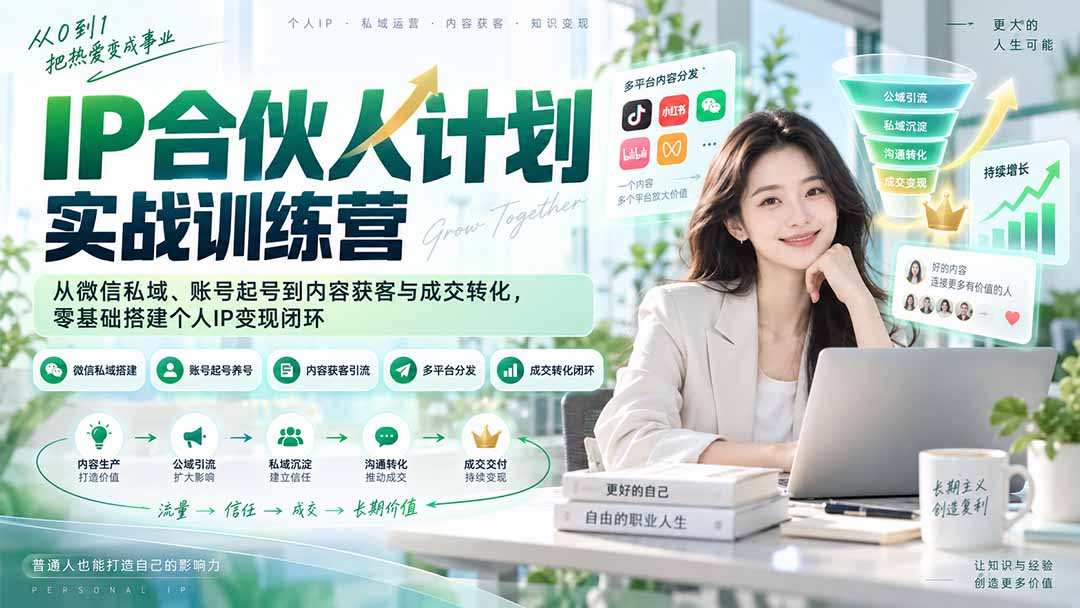 IP合伙人计划实战训练营-更新：从微信私域、账号起号到内容获客与成交转化，零基础搭建个人IP变现闭环-weichuangqy