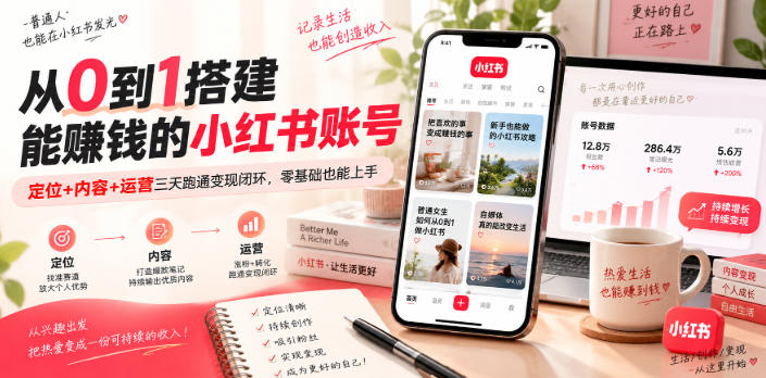 从0到1搭建能賺钱的小红书账号，定位+内容+运营三天跑通变现闭环-weichuangqy