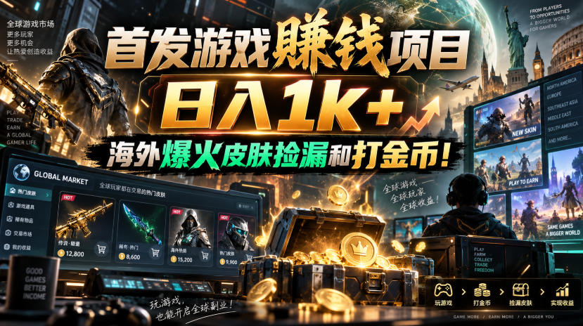 首发游戏賺钱项目，日入1k+，海外爆火皮肤捡漏和打金币！【揭秘】-weichuangqy
