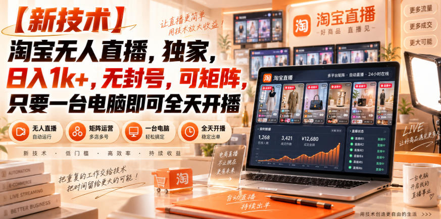 【独家新技术】淘宝无人直播，日入1k+，无封号，可矩阵，只要一台电脑即可全天开播【揭秘】-weichuangqy
