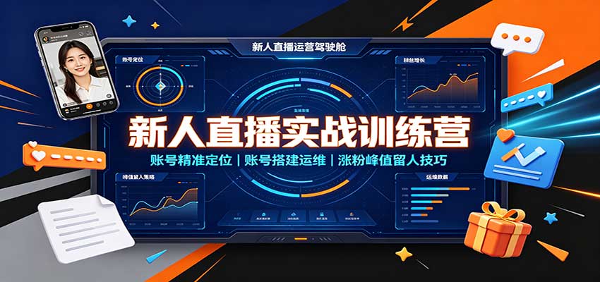 新人直播实战训练营：账号精准定位，账号搭建运维，涨粉峰值留人技巧-weichuangqy
