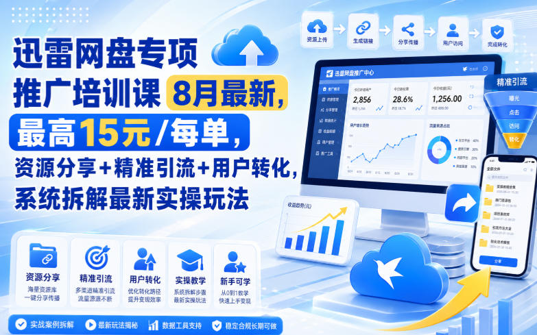 迅雷网盘专项推广培训课9月最新，最高15米/每单，资源分享+精准引流+用户转化，系统拆解最新实操玩法(更新0909)-weichuangqy