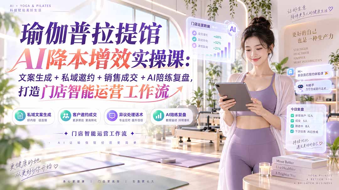 瑜伽普拉提馆AI降本增效实操课：文案生成+私域邀约+销售成交+AI陪练复盘，打造门店智能运营工作流-weichuangqy