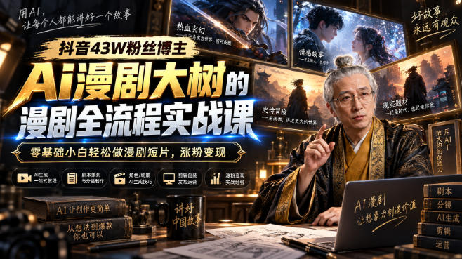 抖音43W粉丝博主Ai漫剧大树的漫剧制作全流程实战课，零基础小白轻松做漫剧短片，涨粉变现-weichuangqy