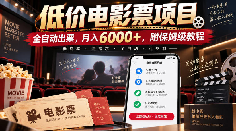 低价电影票项目，全自动出票，月入6000+，附保姆级教程【揭秘】-weichuangqy